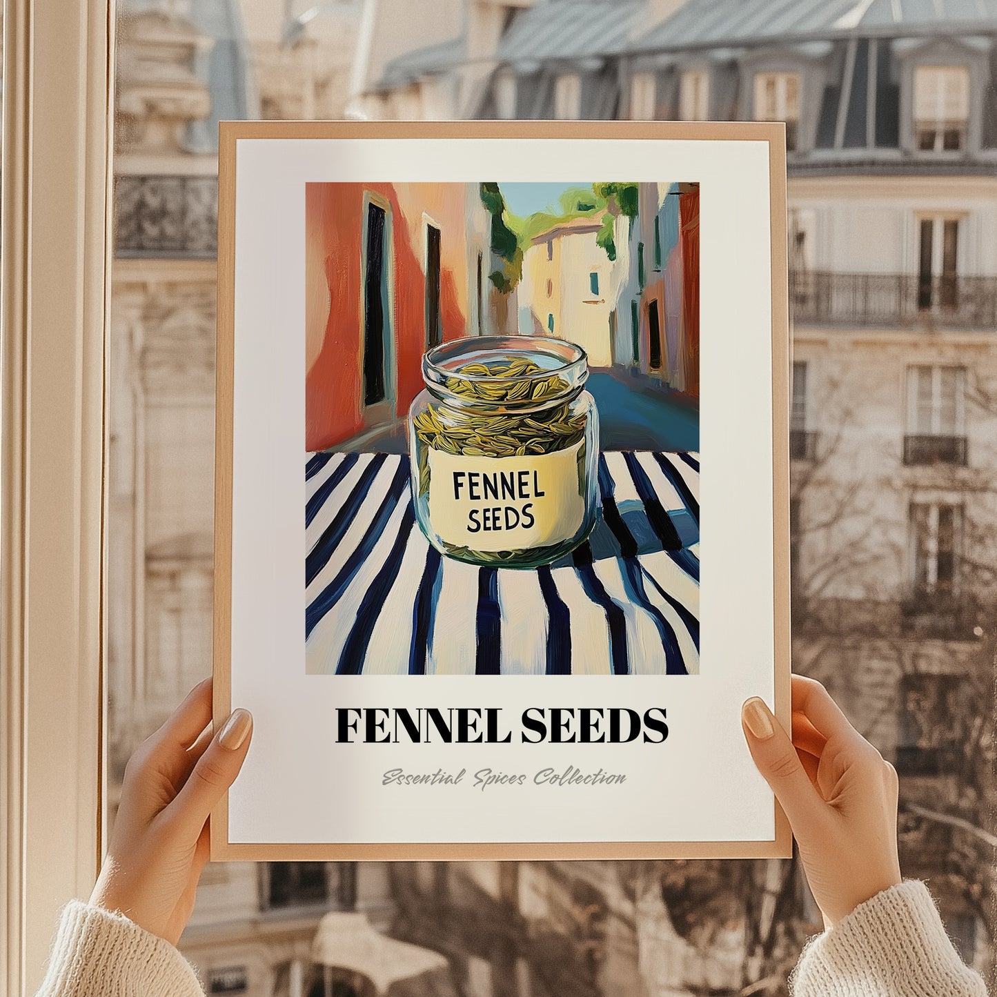 Fennel Seeds – Italian Street Café Scene, Spices Still Life, styled in a charming Paris street view