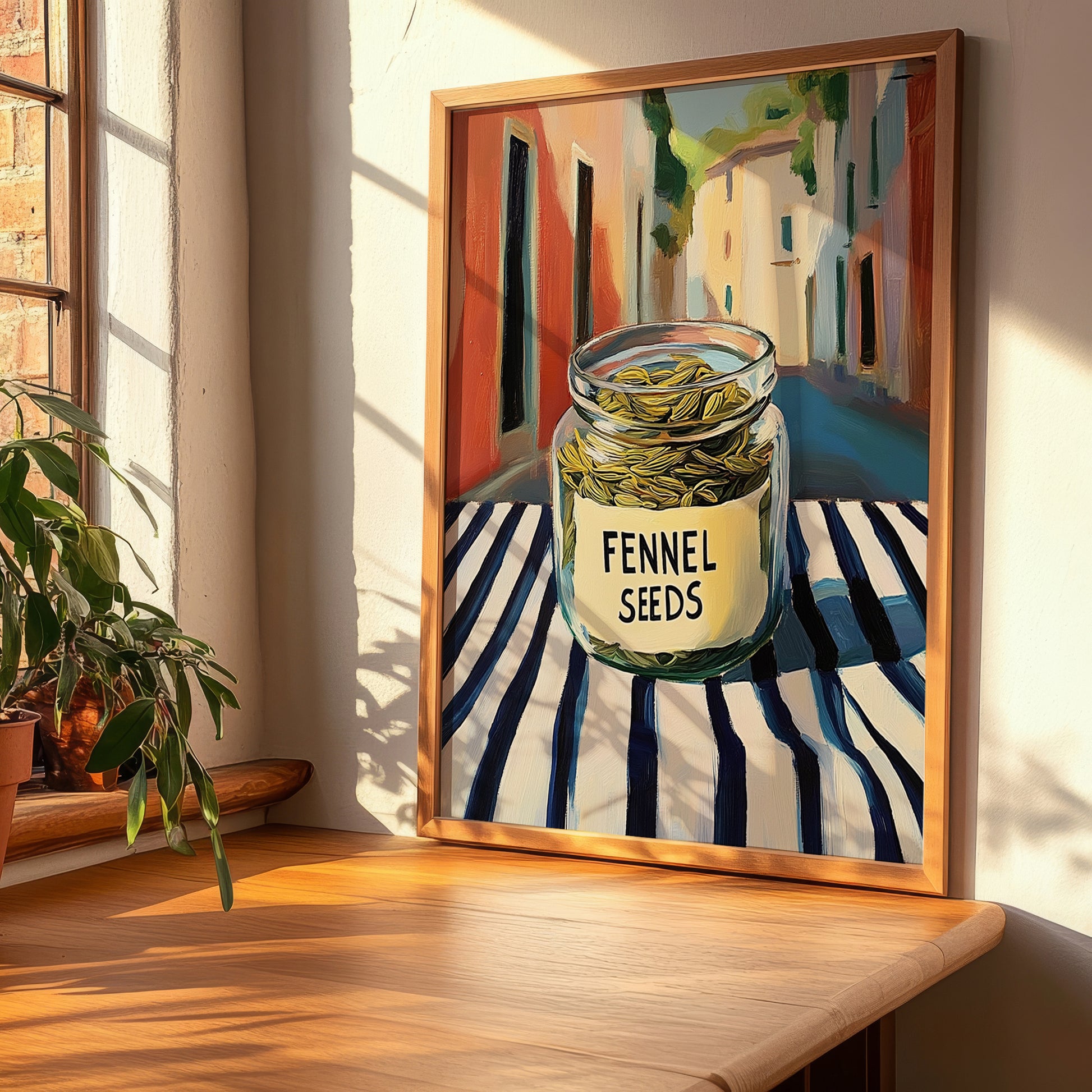 Fennel Seeds – Italian Street Café Scene, Spices Still Life, clean layout with no caption