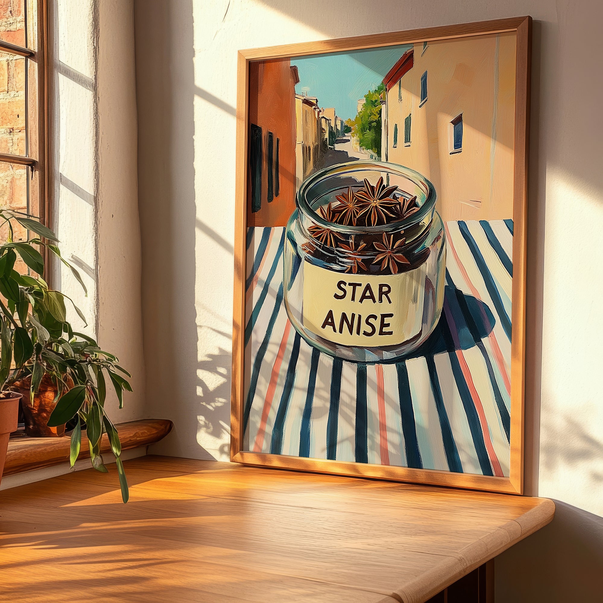 Star Anise – Italian Street Café Scene, Spices Still Life, clean layout with no caption