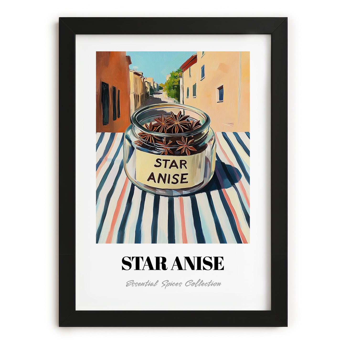 Star Anise – Italian Street Café Scene, Spices Still Life, in sleek black frame