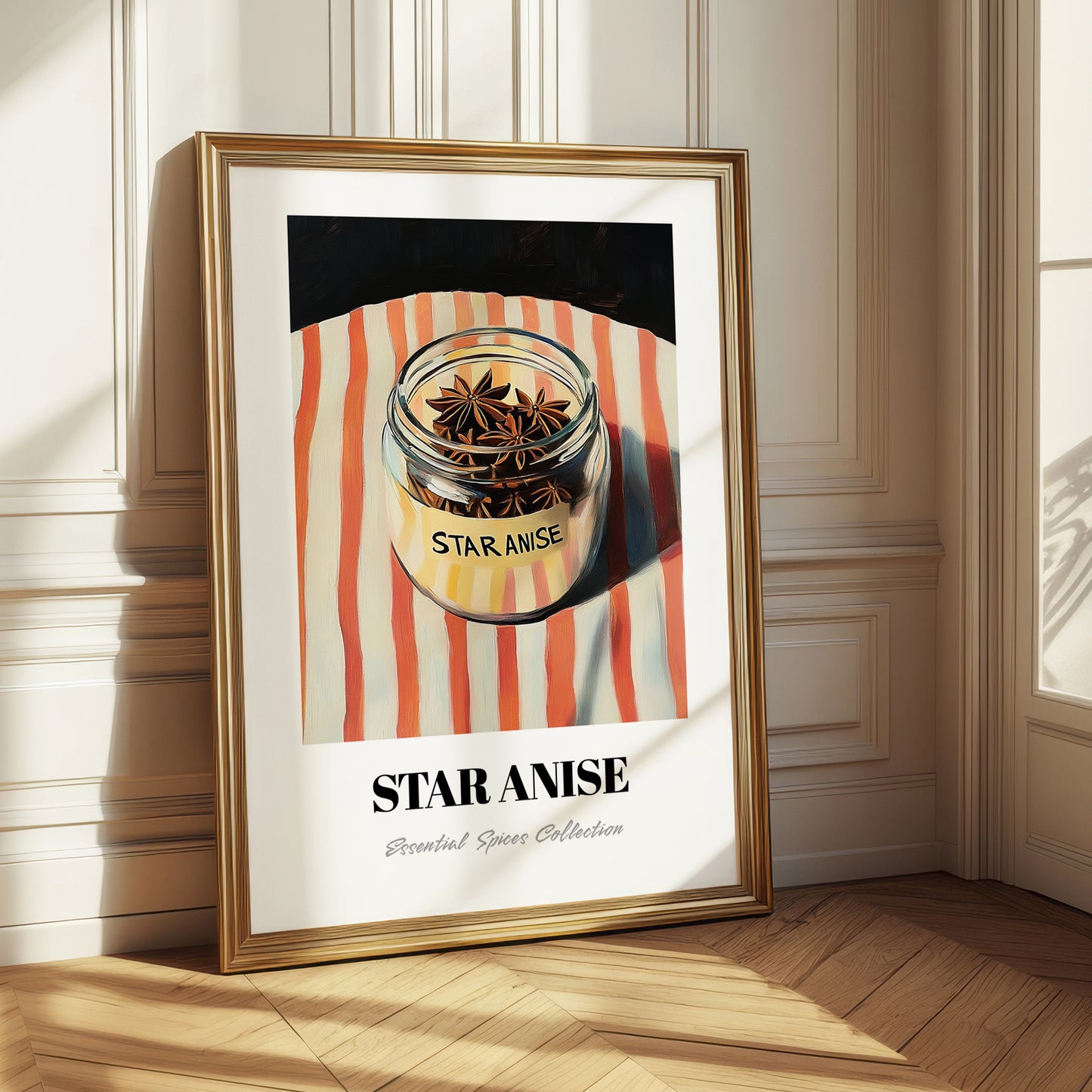 Star Anise – on Striped Tablecloth, Spices Print