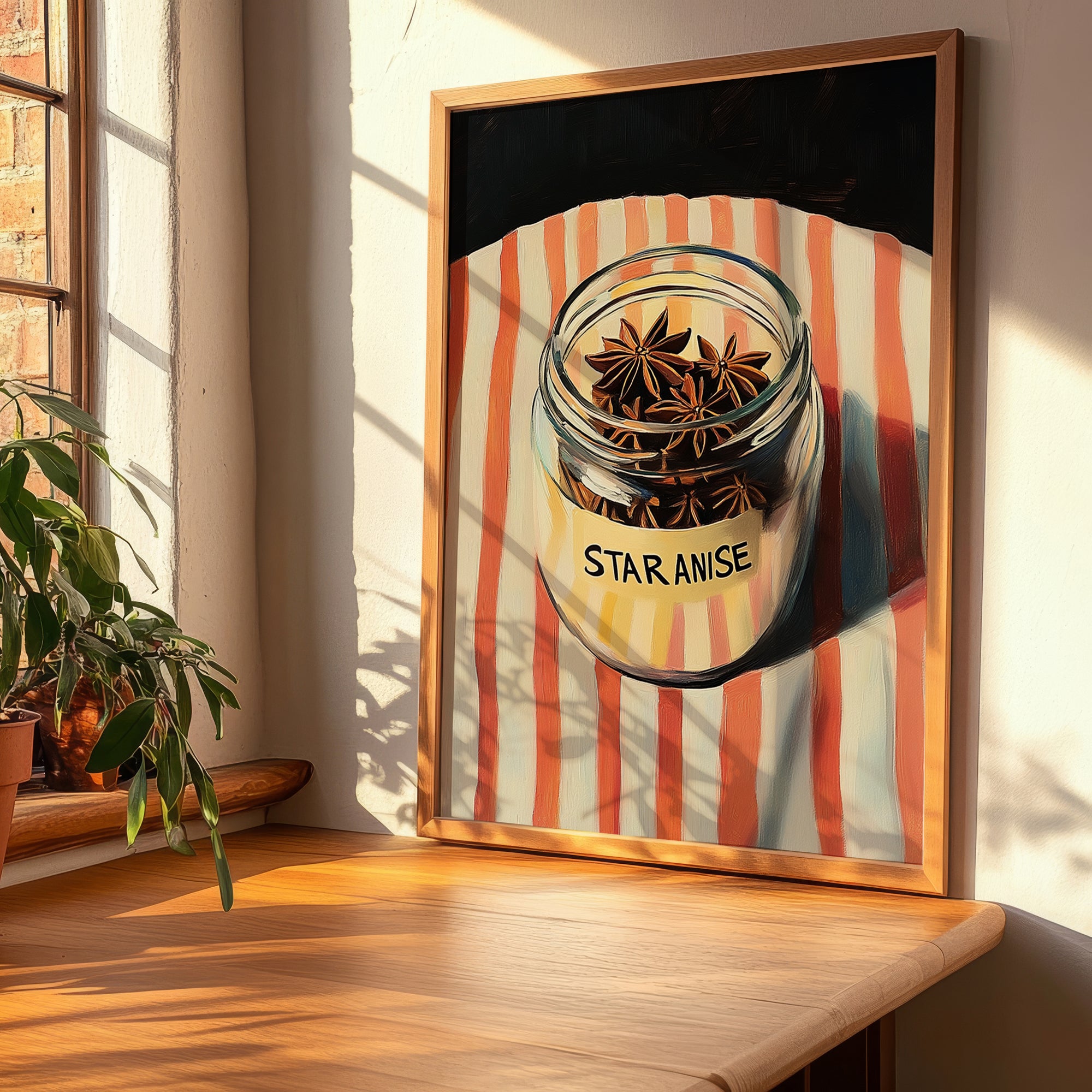 Star Anise – on Striped Tablecloth, Spices Print, clean layout with no caption