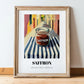 Saffron – Italian Street Café Scene, Spices Painting, in wooden frame leaning on the floor