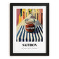 Saffron – Italian Street Café Scene, Spices Painting, in sleek black frame