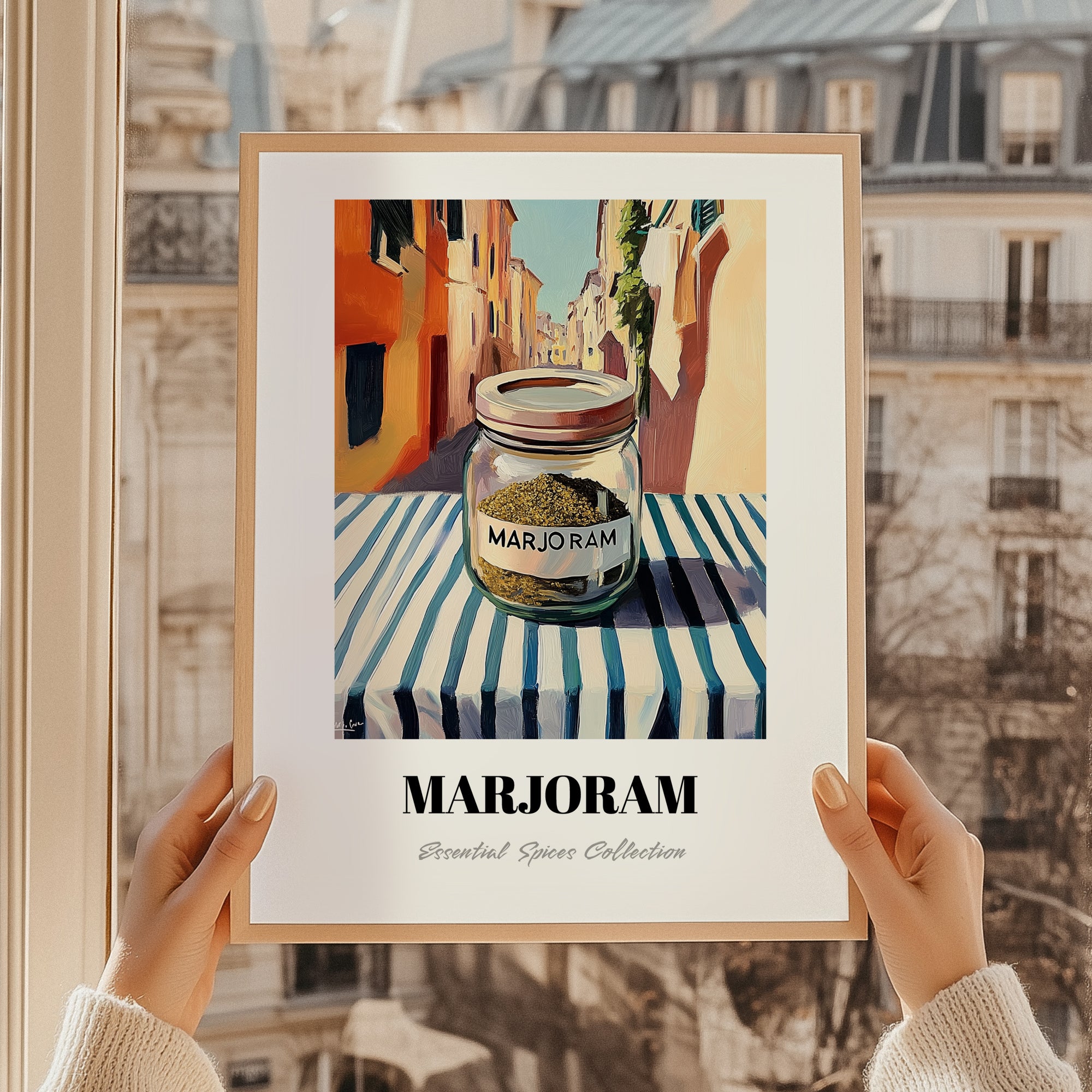 Marjoram – Italian Urban Café Scene, Spices Wall Decor, styled in a charming Paris street view