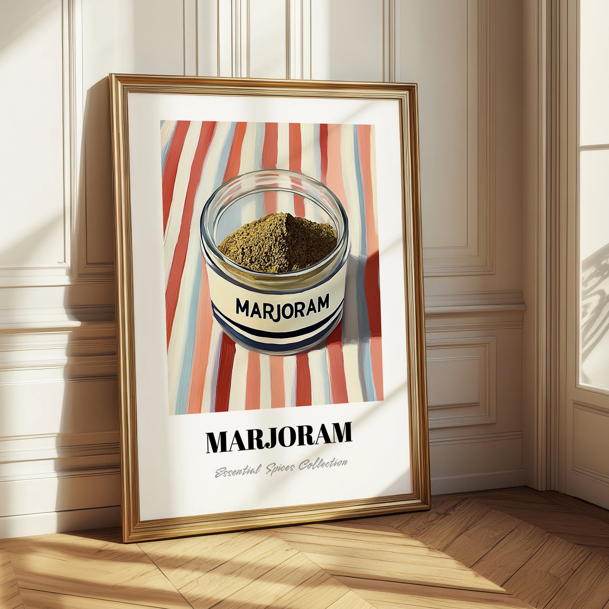 Marjoram – on Striped Tablecloth, Spices Wall Decor