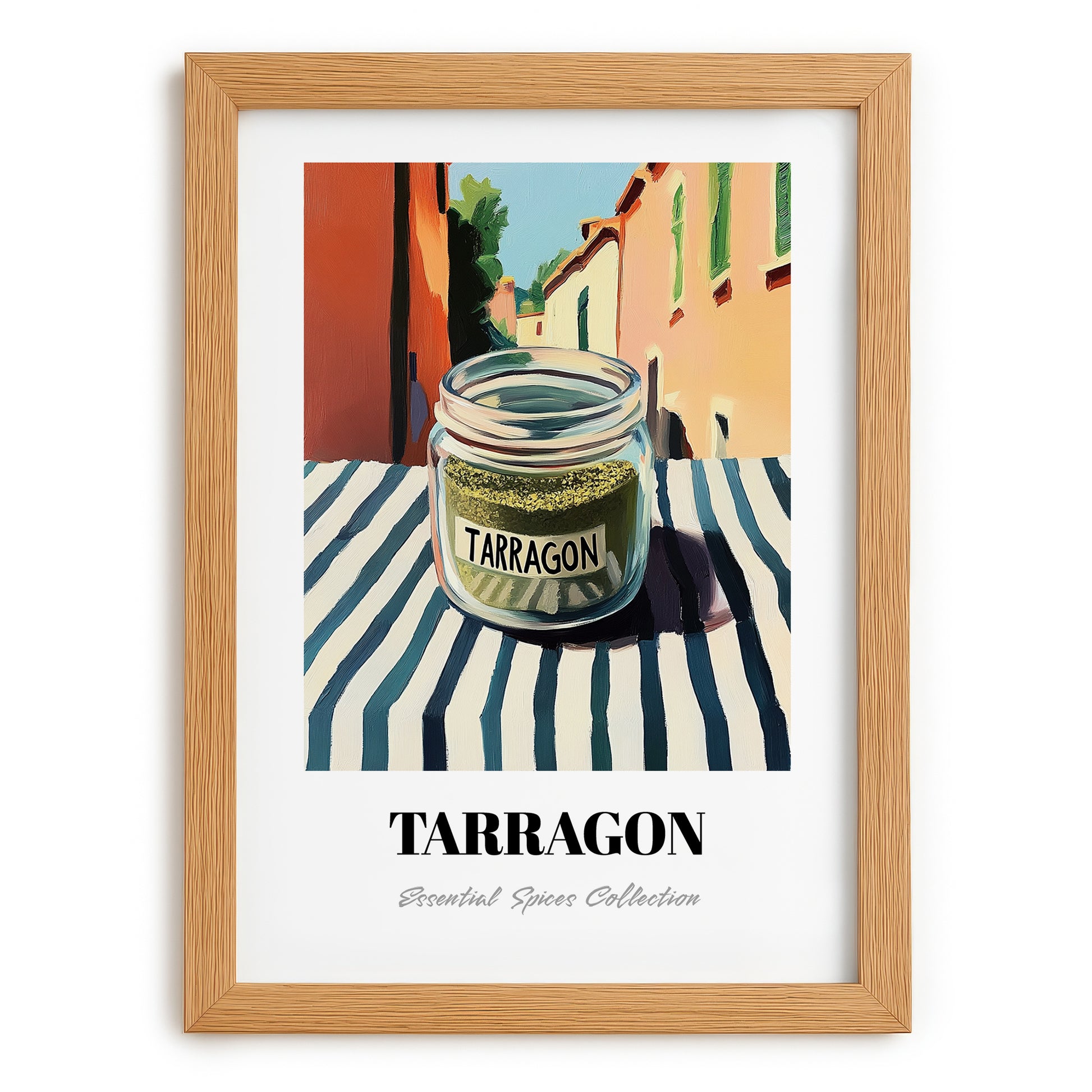 Tarragon – Italian Urban Café Scene, Spices Wall Decor, set in oak frame