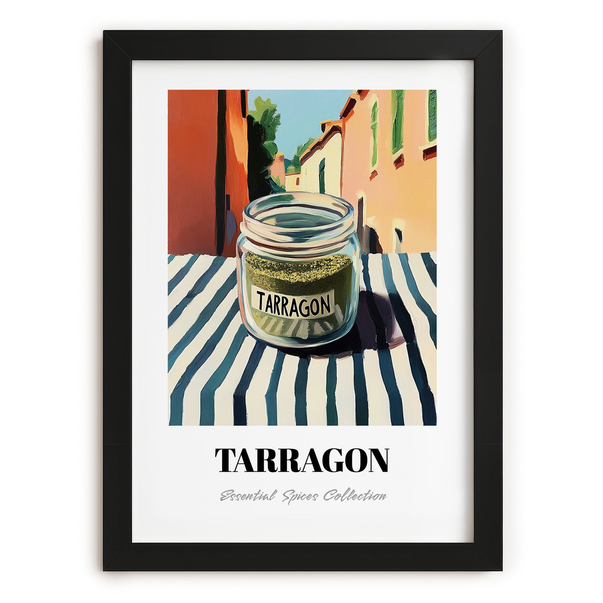 Tarragon – Italian Urban Café Scene, Spices Wall Decor, in sleek black frame
