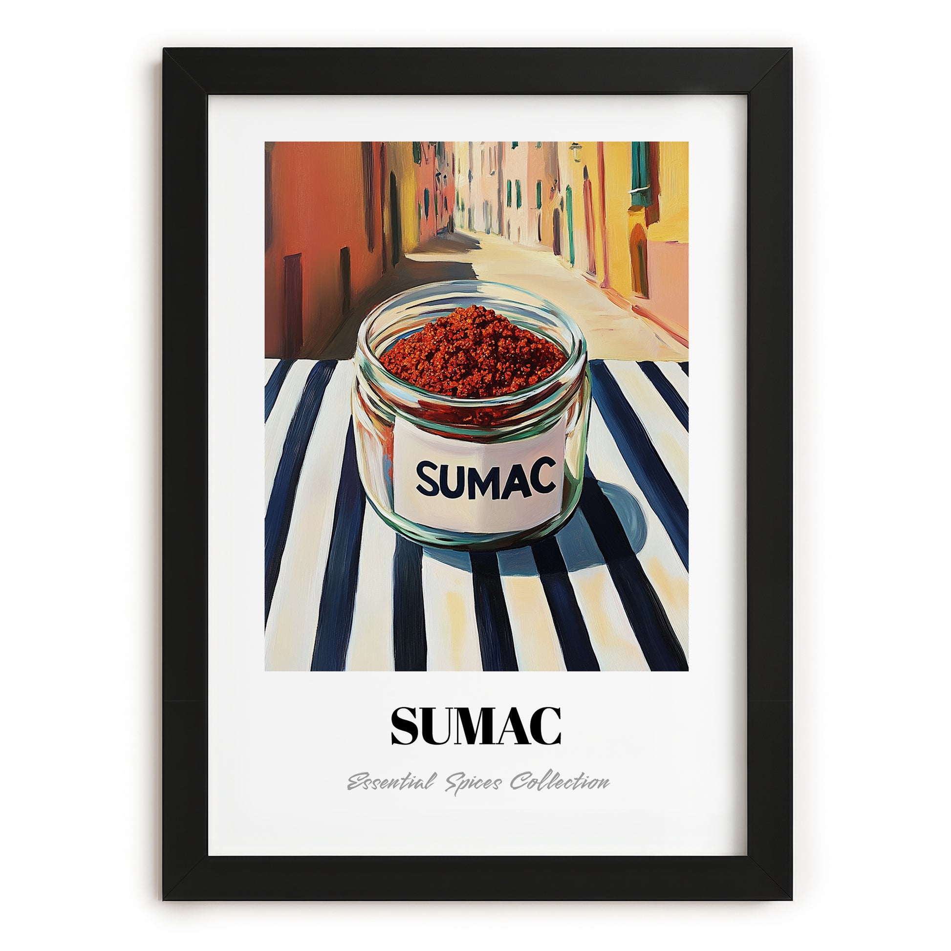 Sumac – Italian Café on the Corner, Spices Still Life, in sleek black frame