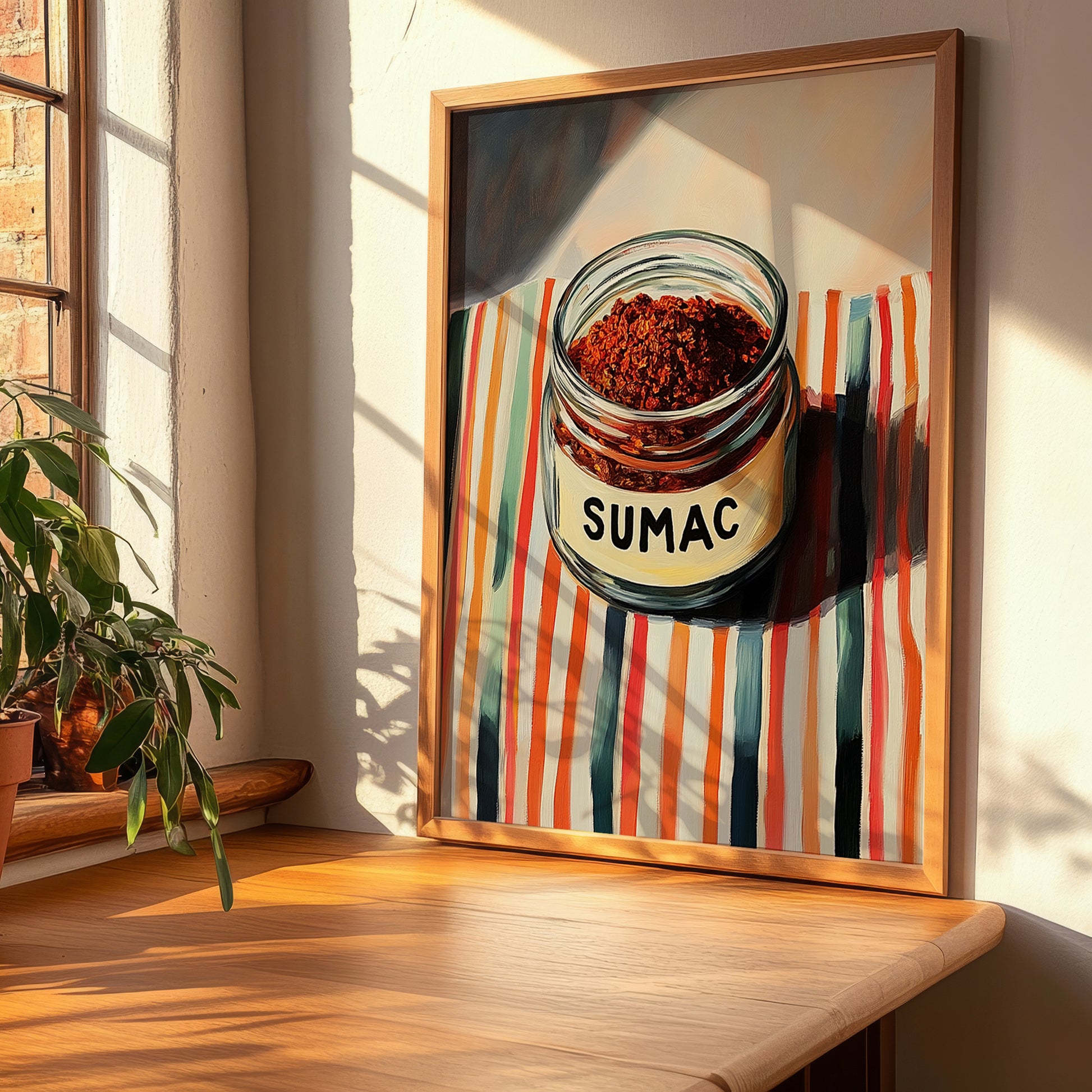 Sumac – on Striped Tablecloth, Spices Print, clean layout with no caption