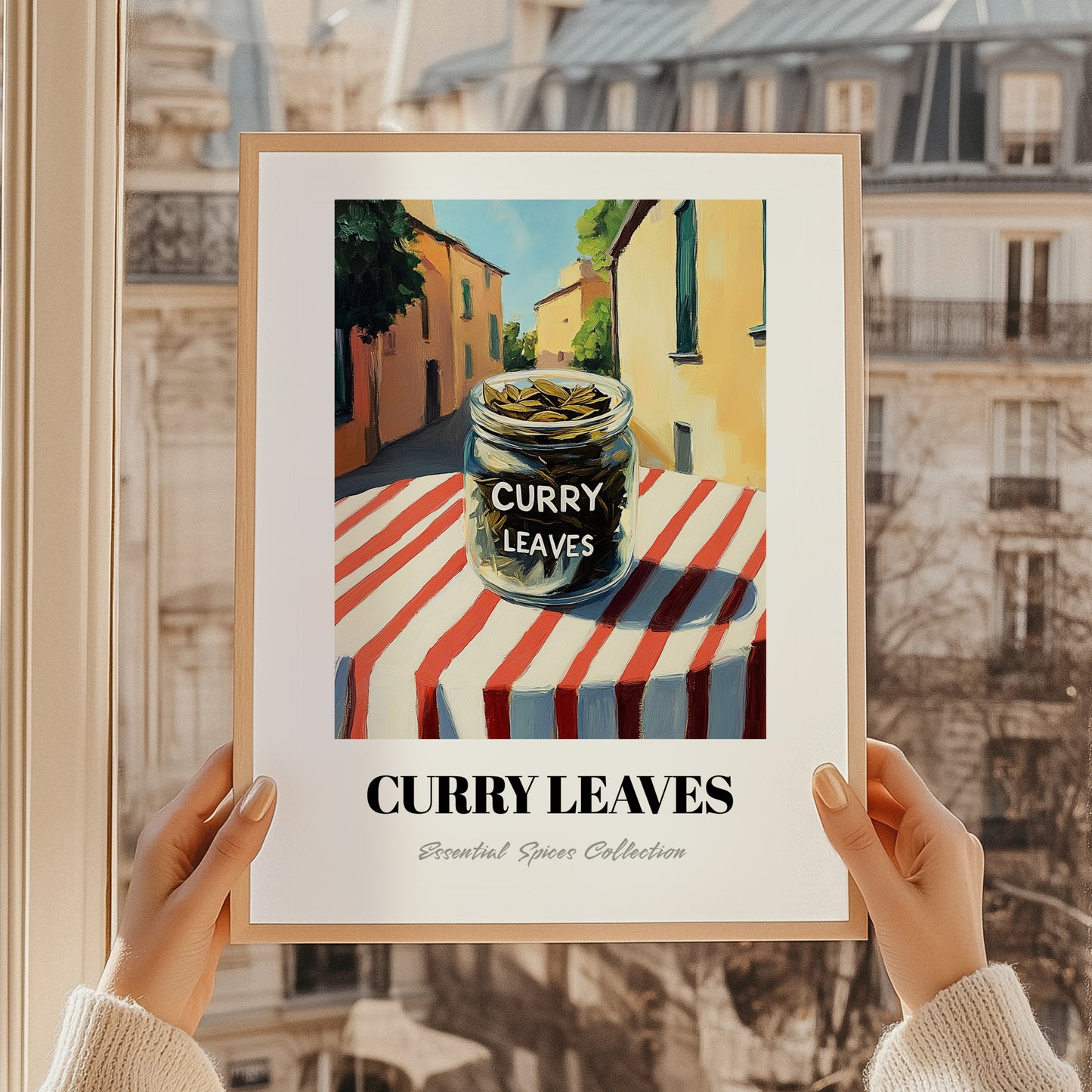 Curry Leaves – Italian Urban Café Scene, Spices Wall Decor, styled in a charming Paris street view