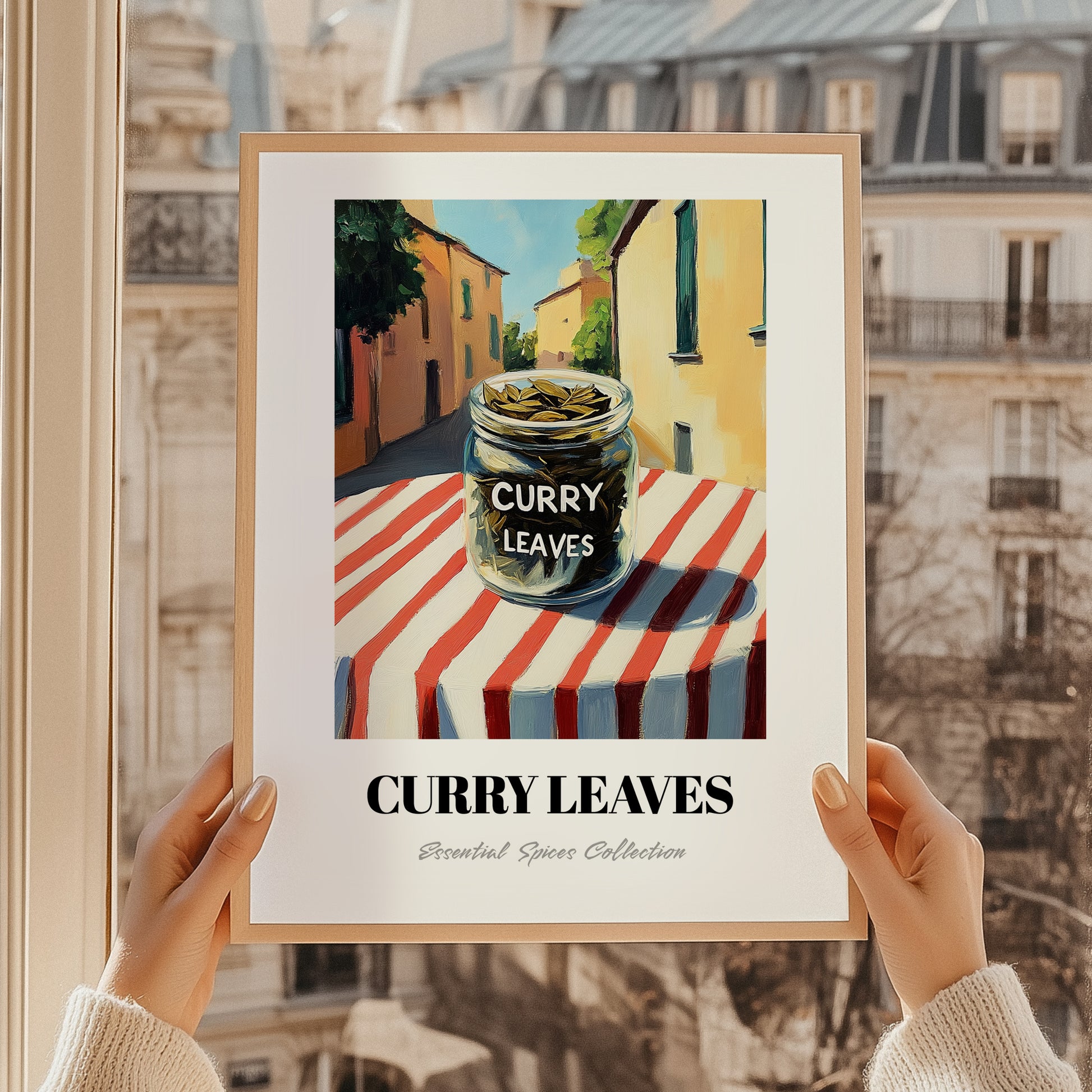 Curry Leaves – Italian Urban Café Scene, Spices Wall Decor, styled in a charming Paris street view