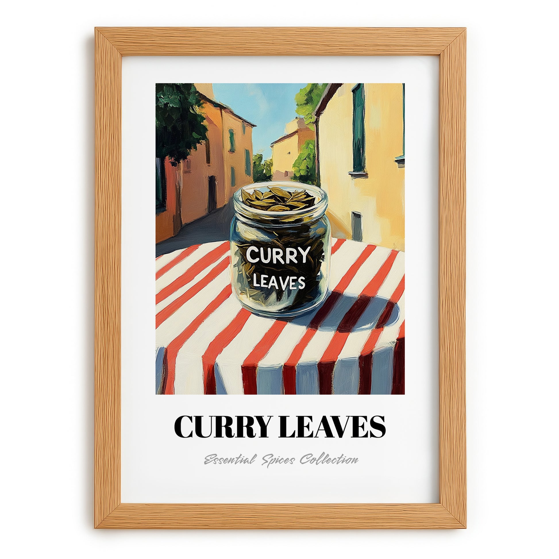 Curry Leaves – Italian Urban Café Scene, Spices Wall Decor, set in oak frame