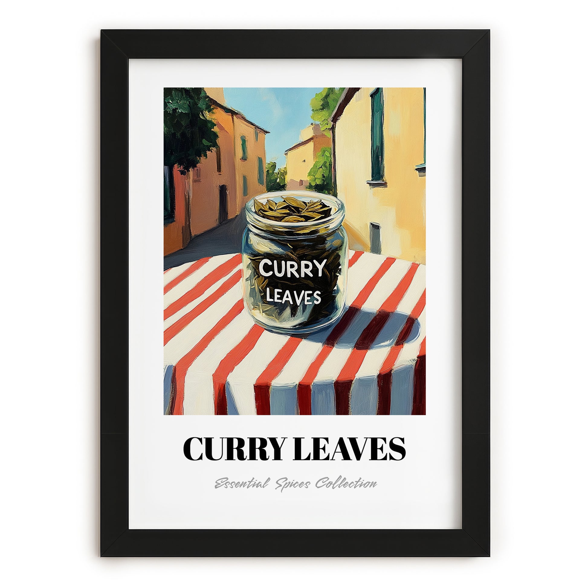 Curry Leaves – Italian Urban Café Scene, Spices Wall Decor, in sleek black frame