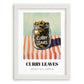 Curry Leaves – on Striped Tablecloth, Spices Wall Decor, placed in minimal white frame