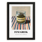 Fenugreek – on Striped Tablecloth, Spices Print, in sleek black frame