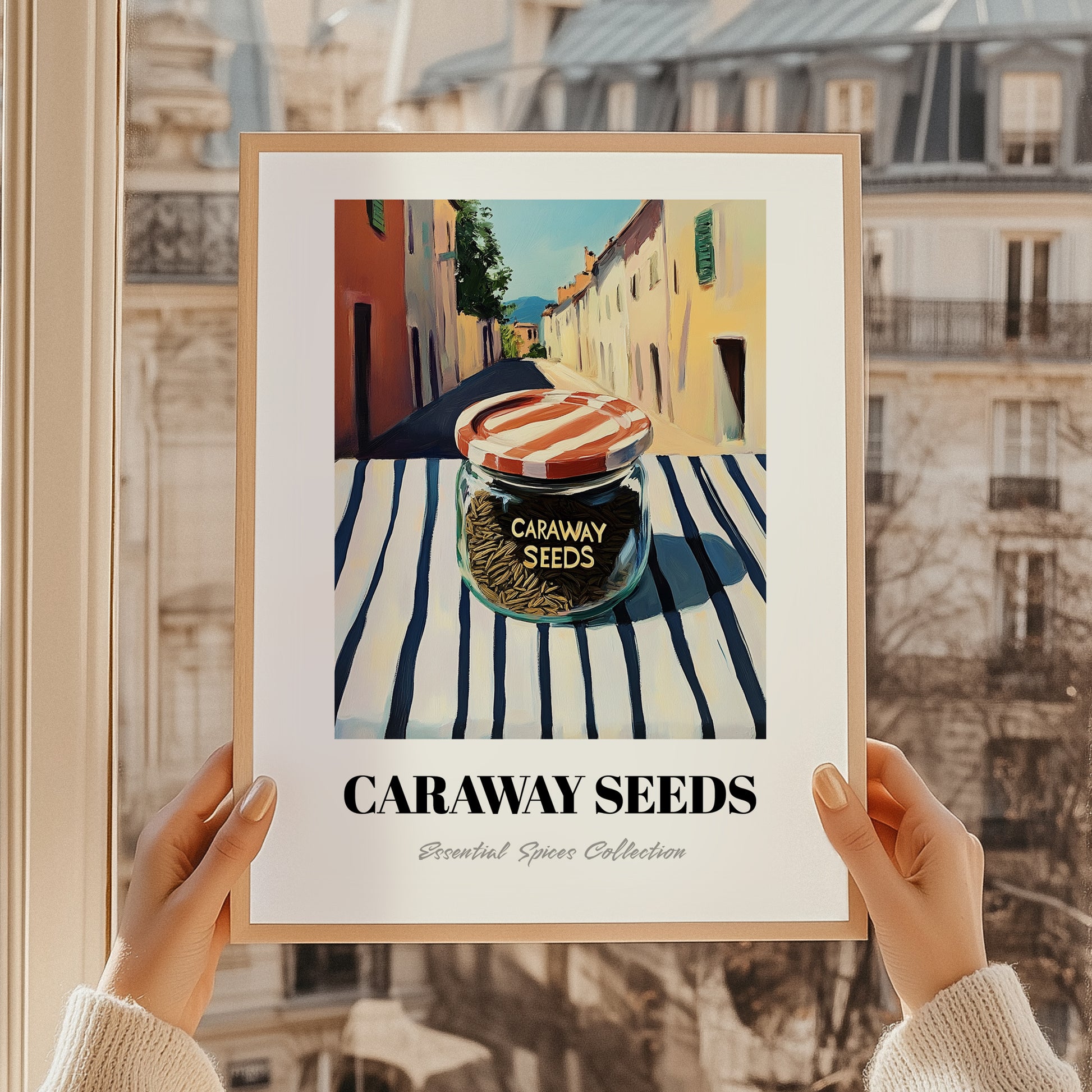 Caraway Seeds – Italian Outdoor Café Scene, Spices Wall Decor, styled in a charming Paris street view