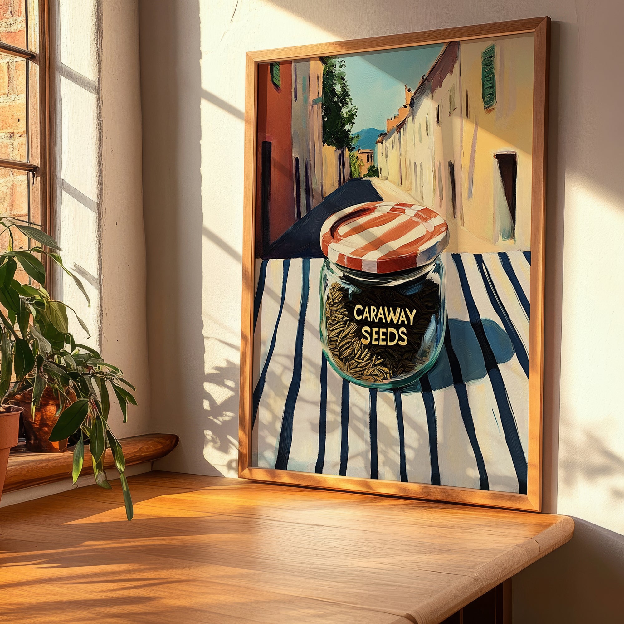 Caraway Seeds – Italian Outdoor Café Scene, Spices Wall Decor, clean layout with no caption
