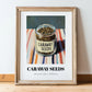 Caraway Seeds – on Striped Tablecloth, Spices Wall Poster, in wooden frame leaning on the floor