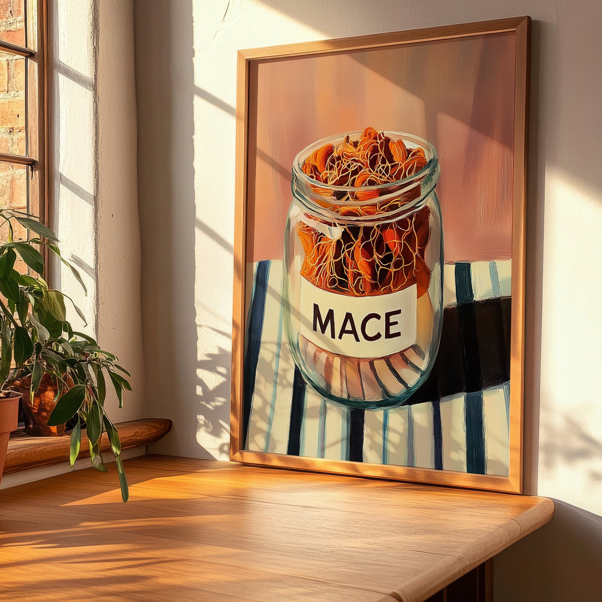 Mace – on Striped Tablecloth, Spices Print, clean layout with no caption