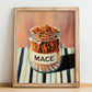 Mace – on Striped Tablecloth, Spices Print, no-text version framed in wood