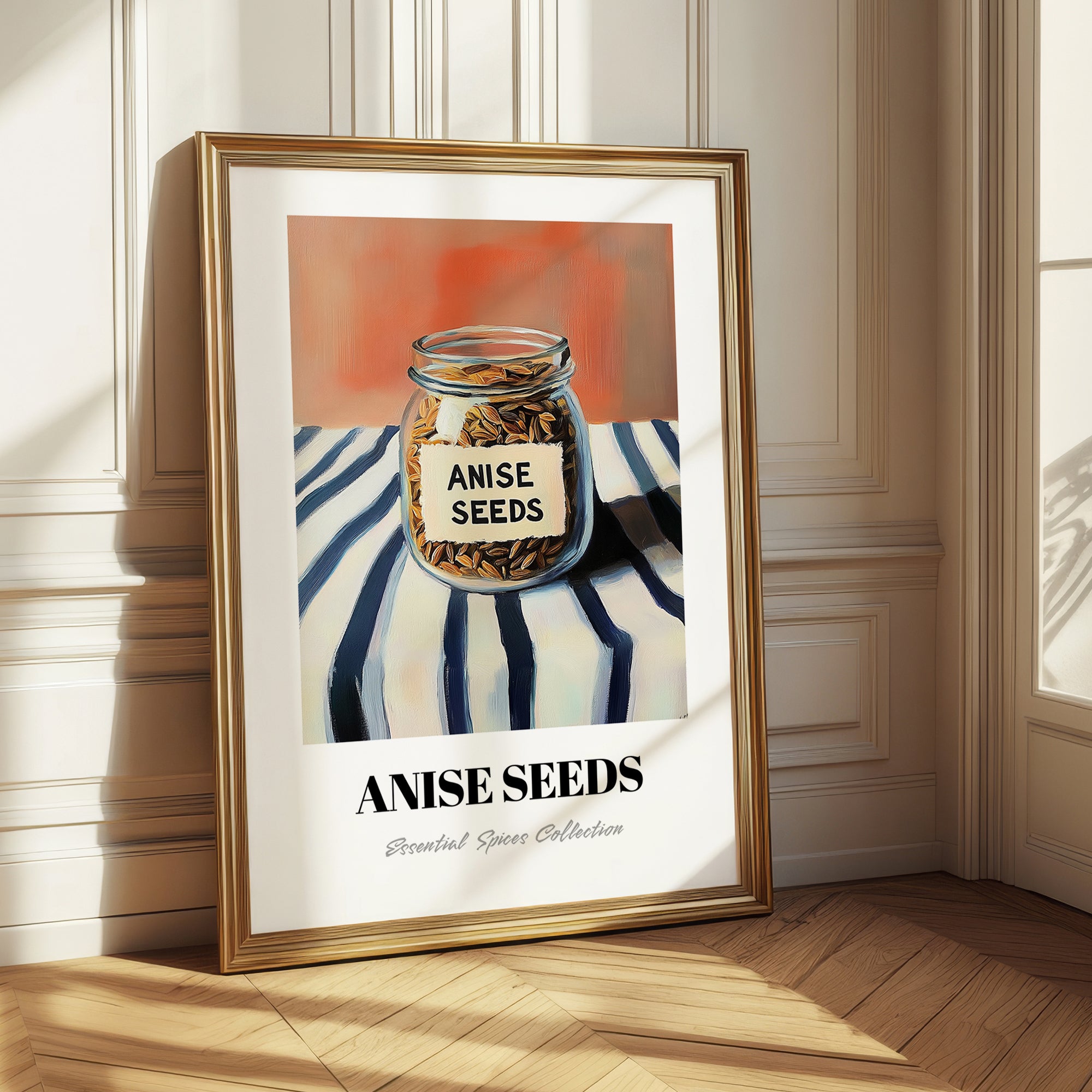 Anise Seeds – on Striped Tablecloth, Spices Still Life