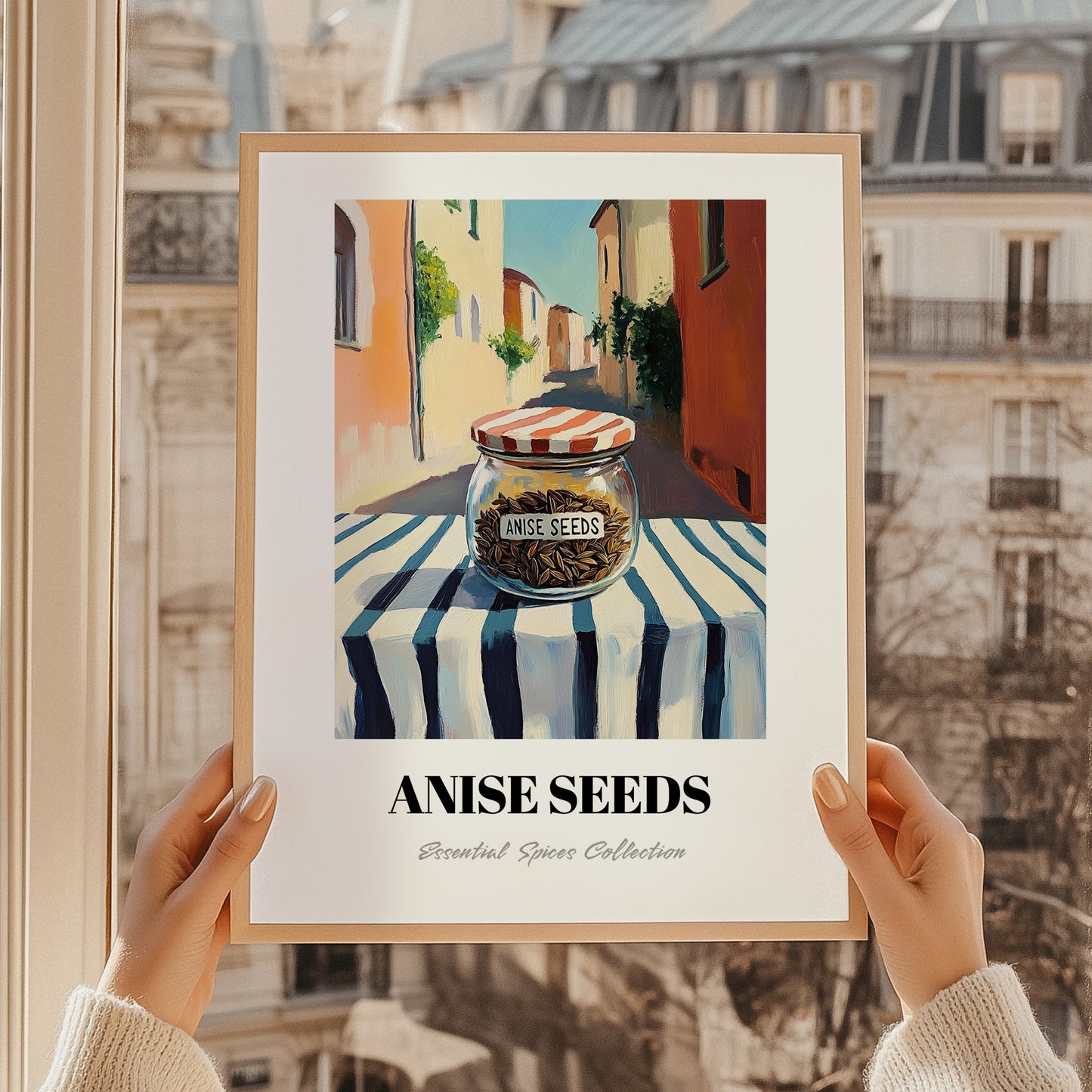 Anise Seeds – Italian Street Café Scene, Spices Print, styled in a charming Paris street view