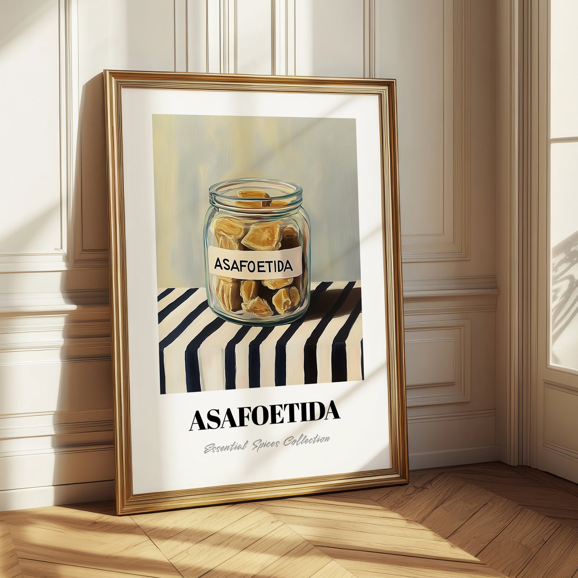 Asafoetida – on Striped Tablecloth, Spices Still Life