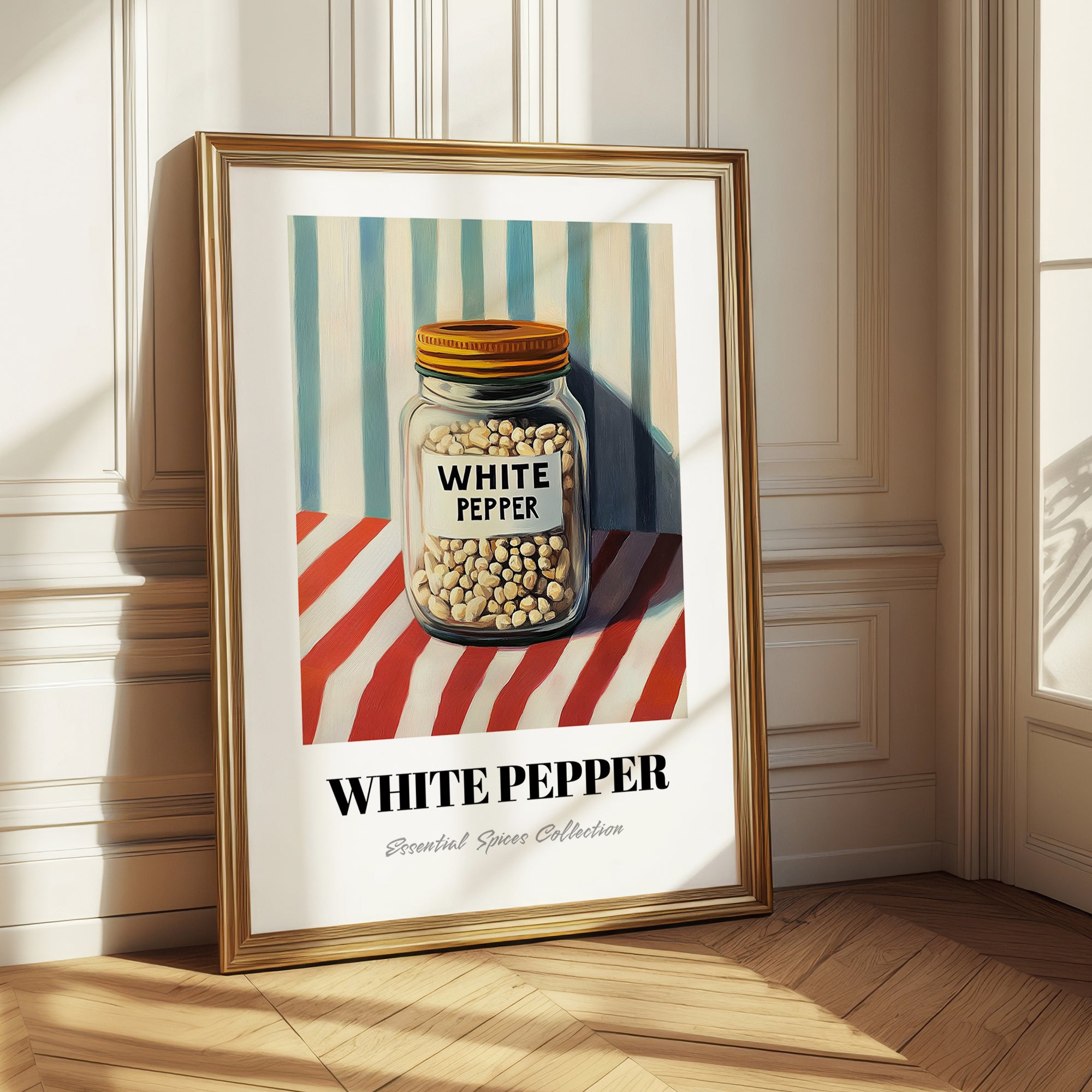 White Pepper – on Striped Tablecloth, Spices Art