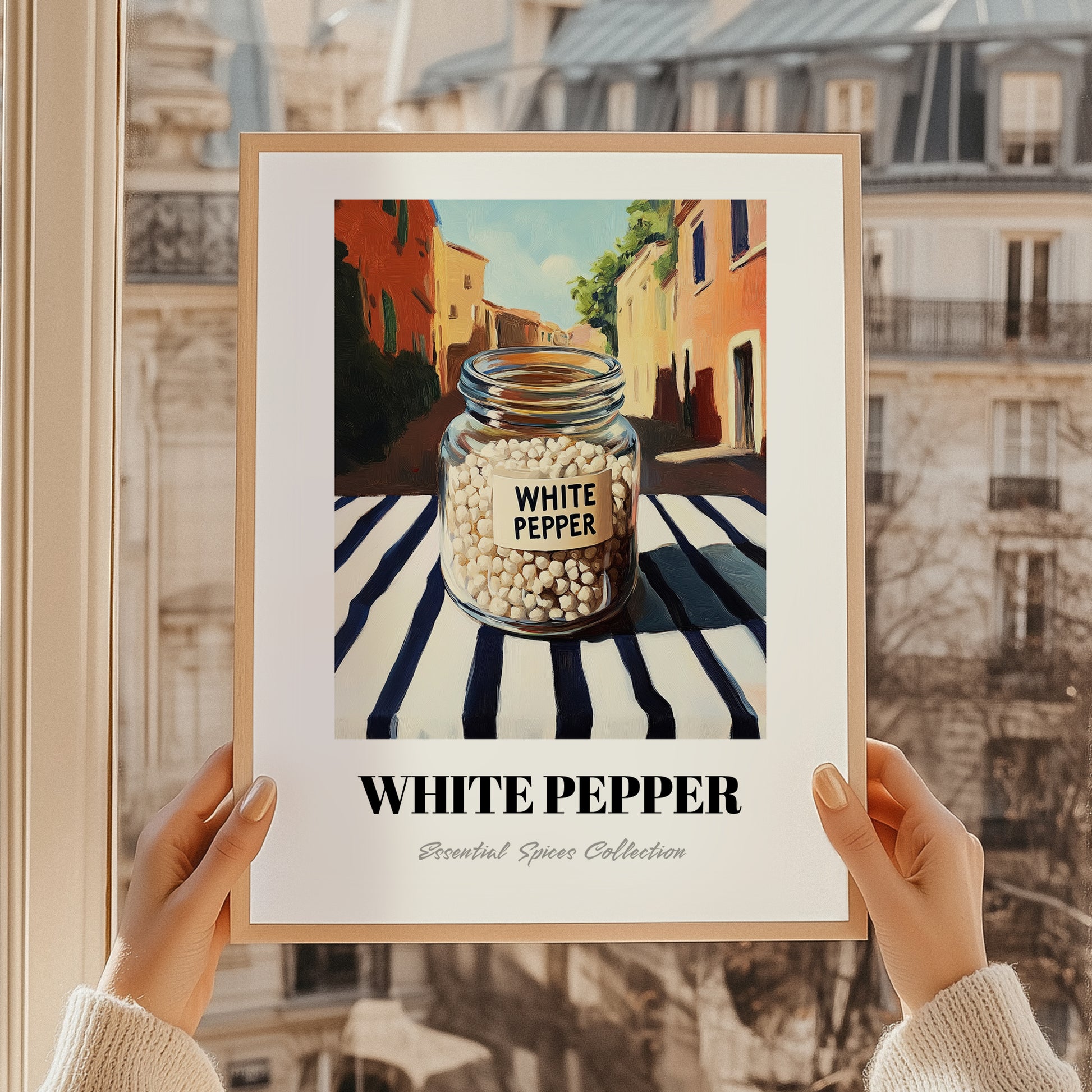White Pepper – Italian Café on the Corner, Spices Illustration, styled in a charming Paris street view