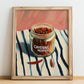 Cayenne Pepper – on Striped Tablecloth, Spices Still Life, no-text version framed in wood