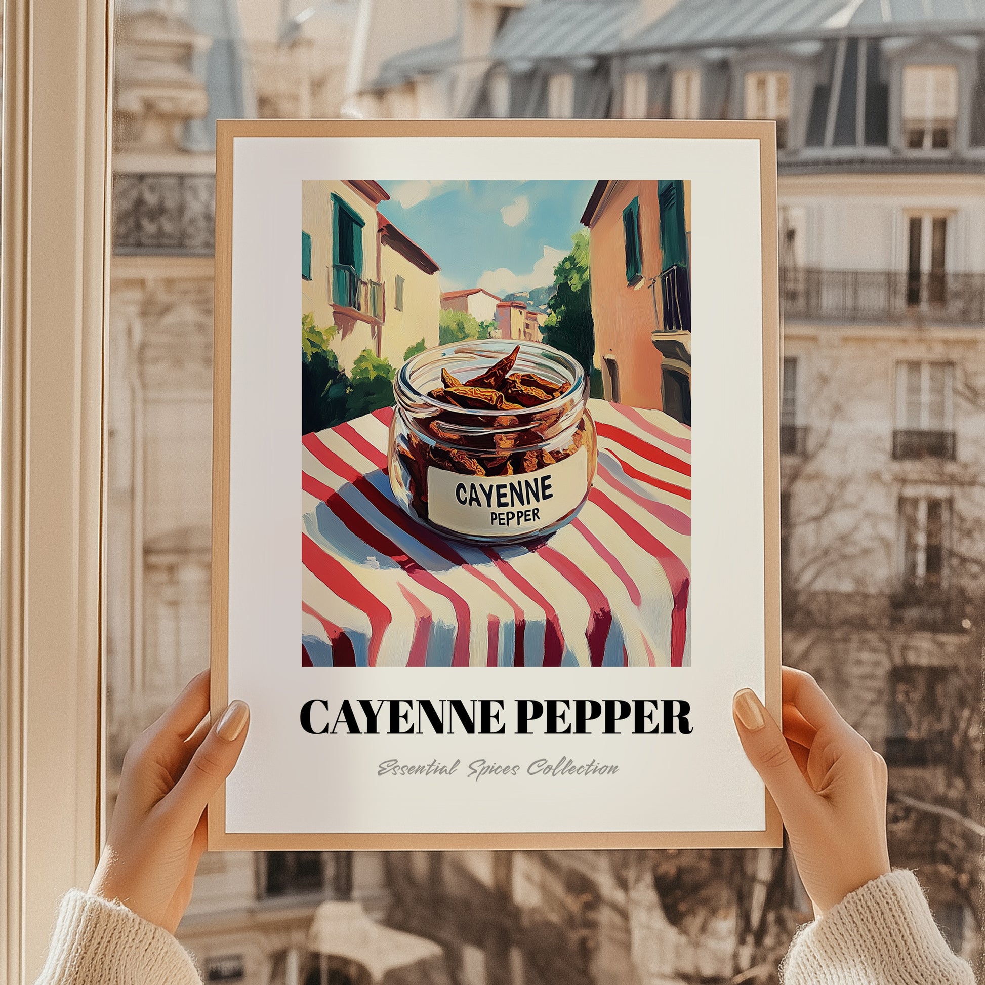 Cayenne Pepper – Italian Café on the Corner, Spices Still Life, styled in a charming Paris street view