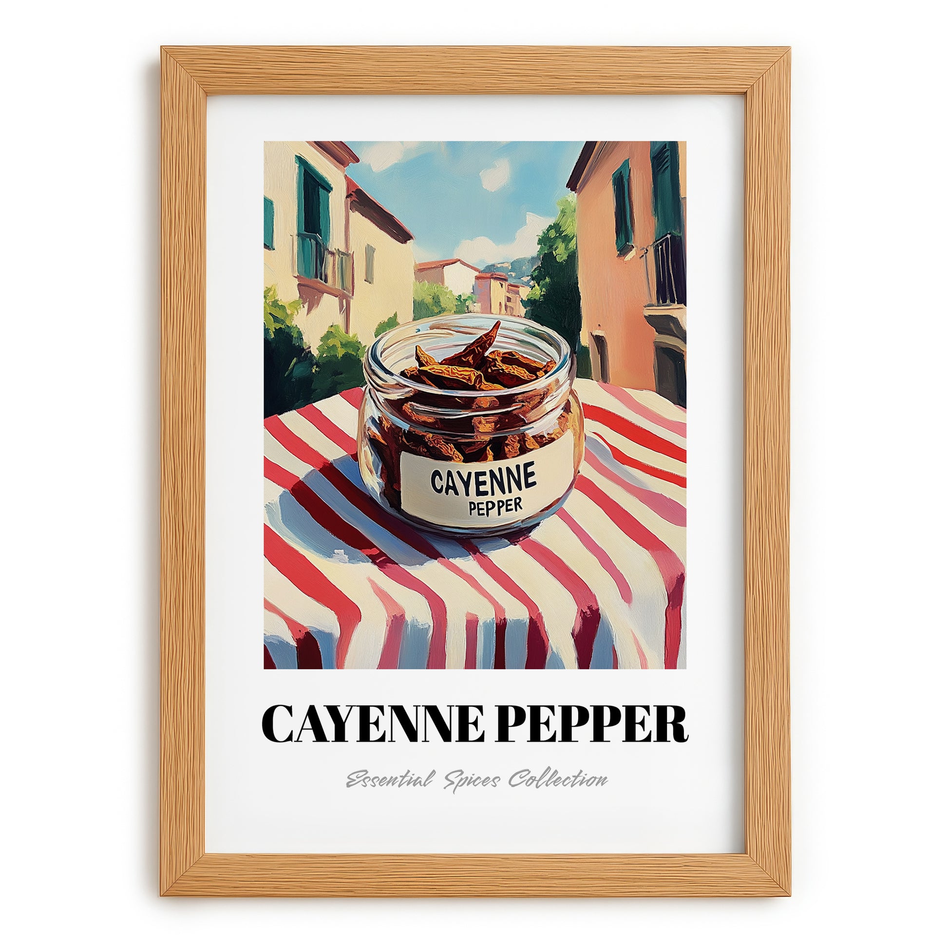 Cayenne Pepper – Italian Café on the Corner, Spices Still Life, set in oak frame