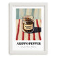Aleppo Pepper – on Striped Tablecloth, Spices Painting, placed in minimal white frame