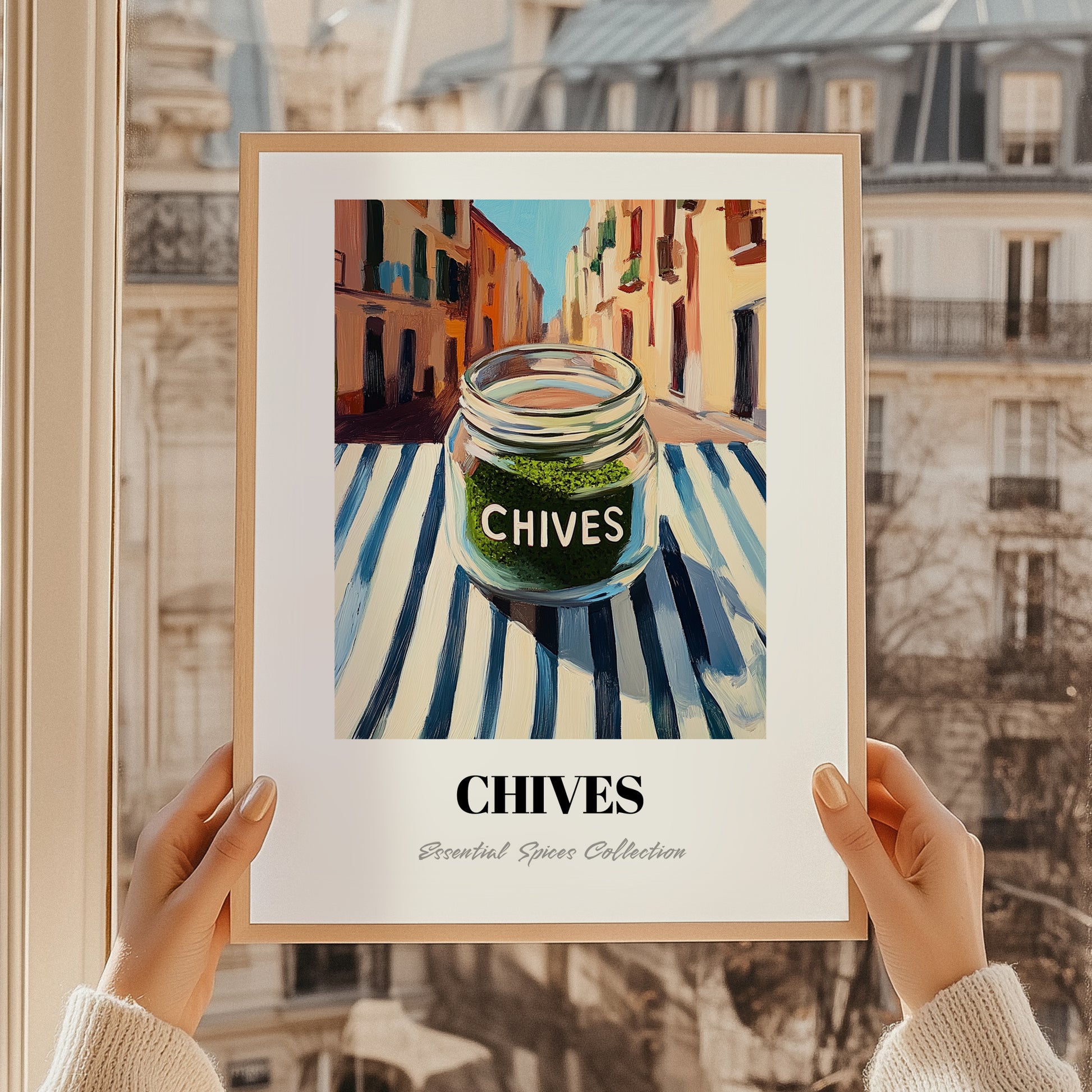 Chives – Italian Urban Café Scene, Spices Still Life, styled in a charming Paris street view