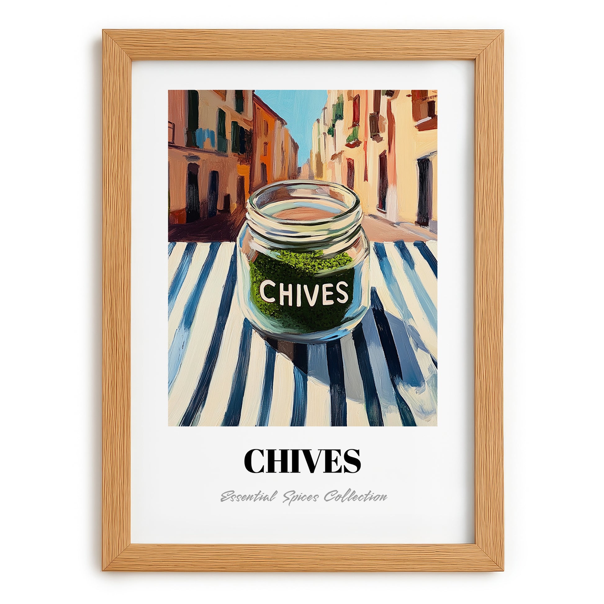 Chives – Italian Urban Café Scene, Spices Still Life, set in oak frame