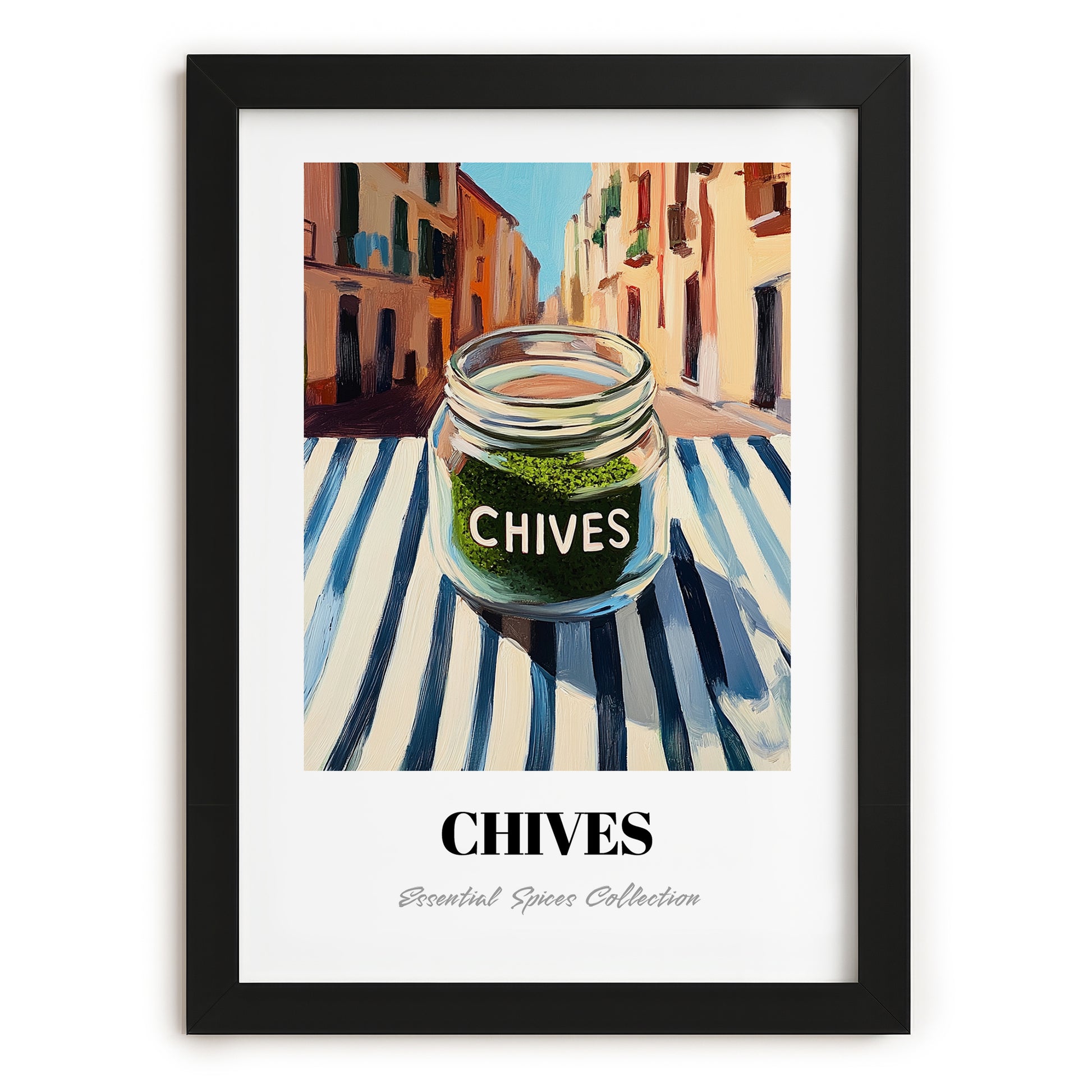 Chives – Italian Urban Café Scene, Spices Still Life, in sleek black frame