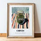 Chives – on Striped Tablecloth, Spices Painting, in wooden frame leaning on the floor