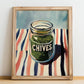 Chives – on Striped Tablecloth, Spices Painting, no-text version framed in wood