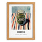 Chives – on Striped Tablecloth, Spices Painting, set in oak frame