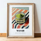 Wasabi – on Striped Tablecloth, Spices Illustration, in wooden frame leaning on the floor