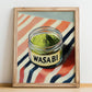 Wasabi – on Striped Tablecloth, Spices Illustration, no-text version framed in wood