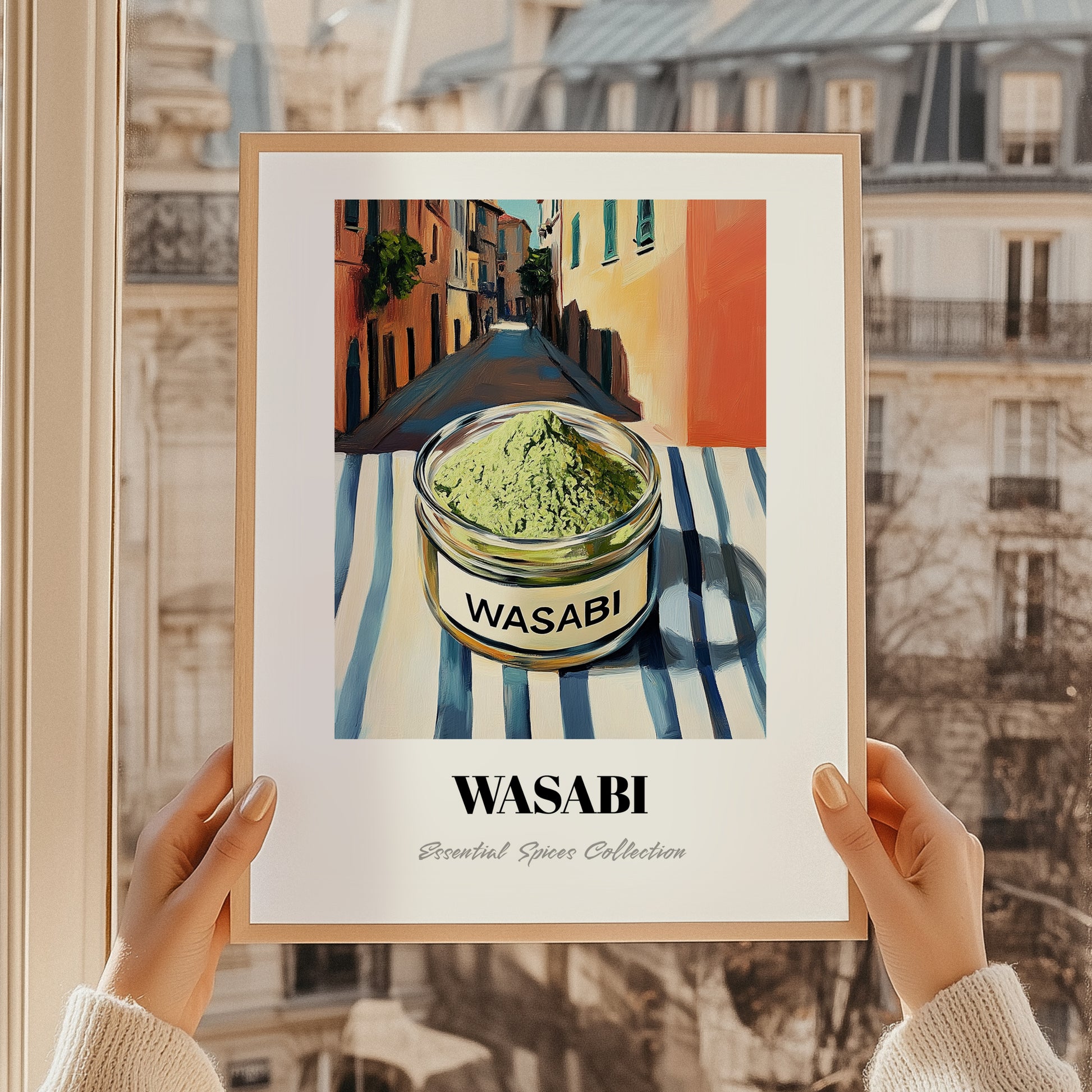 Wasabi – Italian Street Café Scene, Spices Print, styled in a charming Paris street view