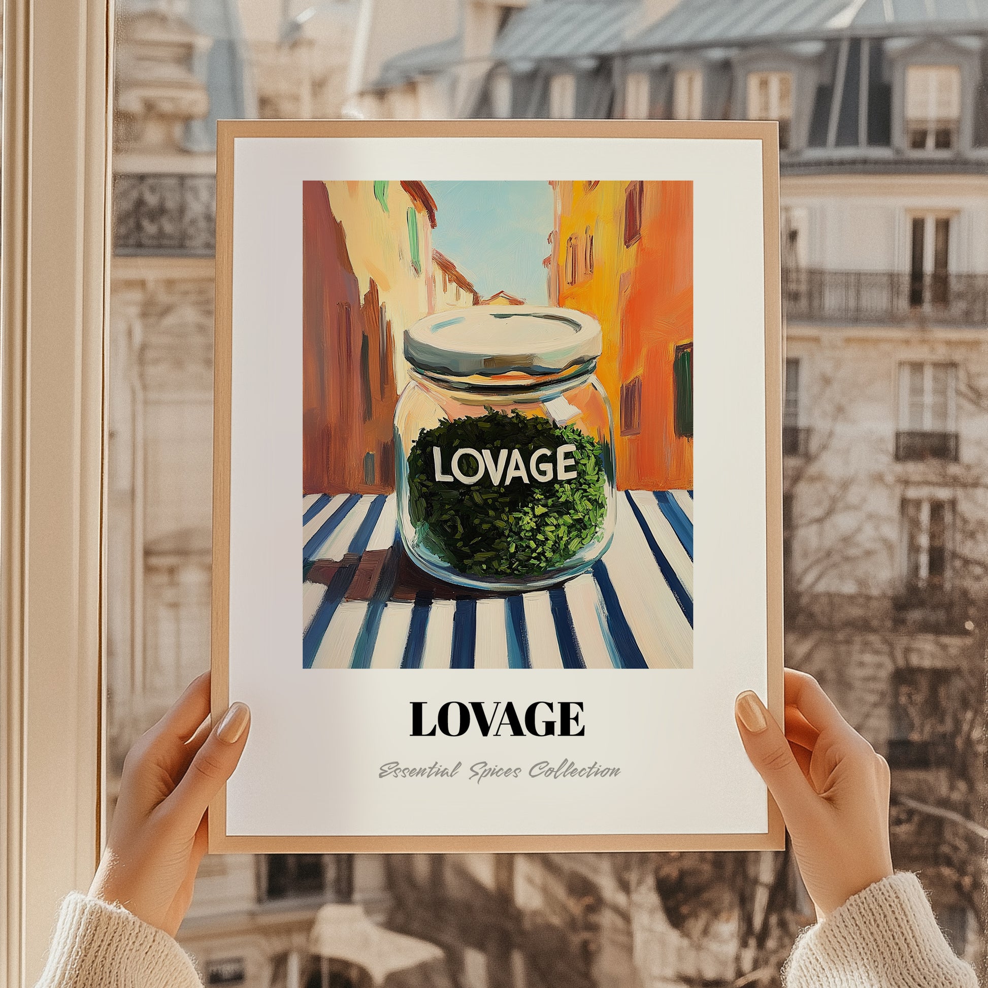Lovage – Italian Urban Café Scene, Spices Illustration, styled in a charming Paris street view