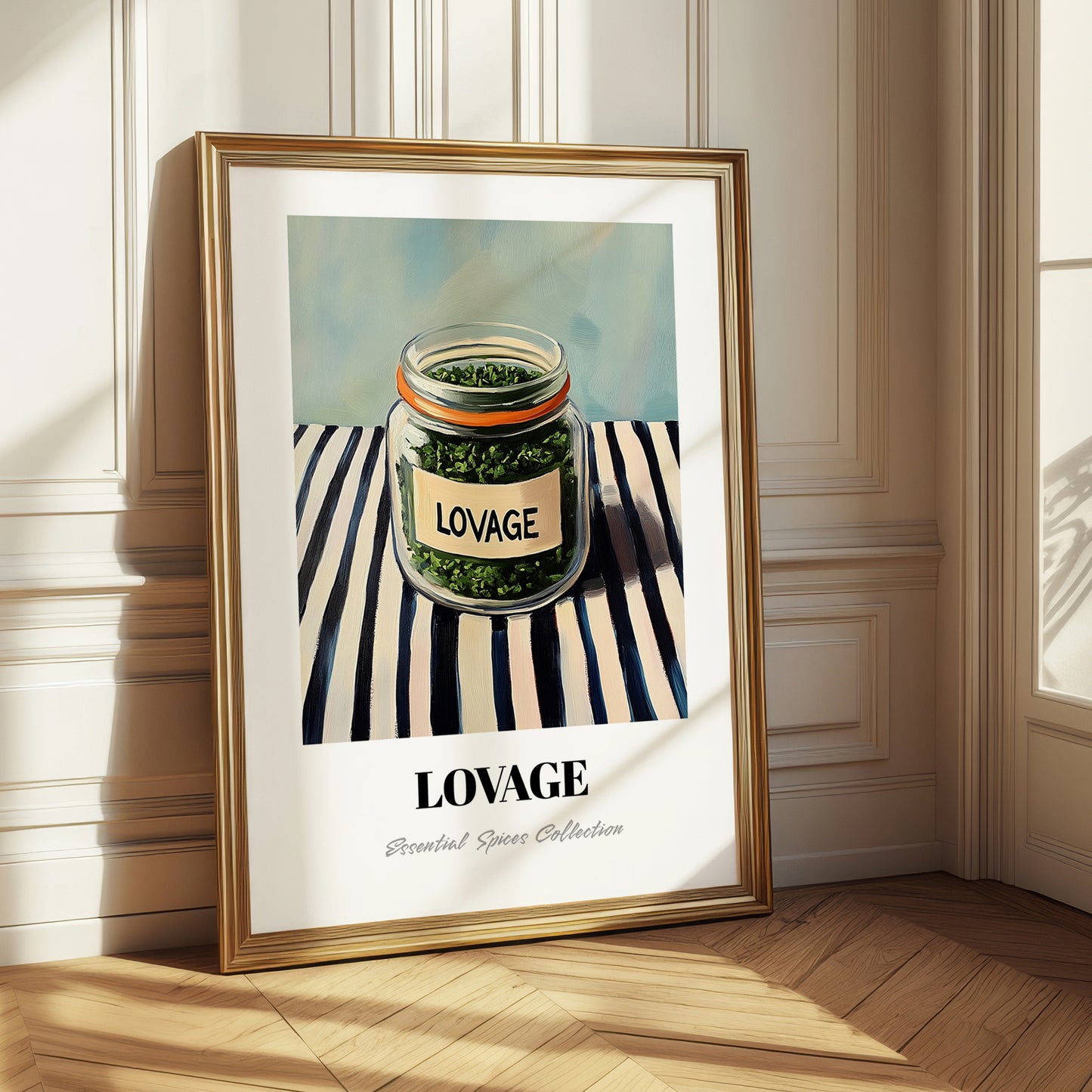 Lovage – on Striped Tablecloth, Spices Painting