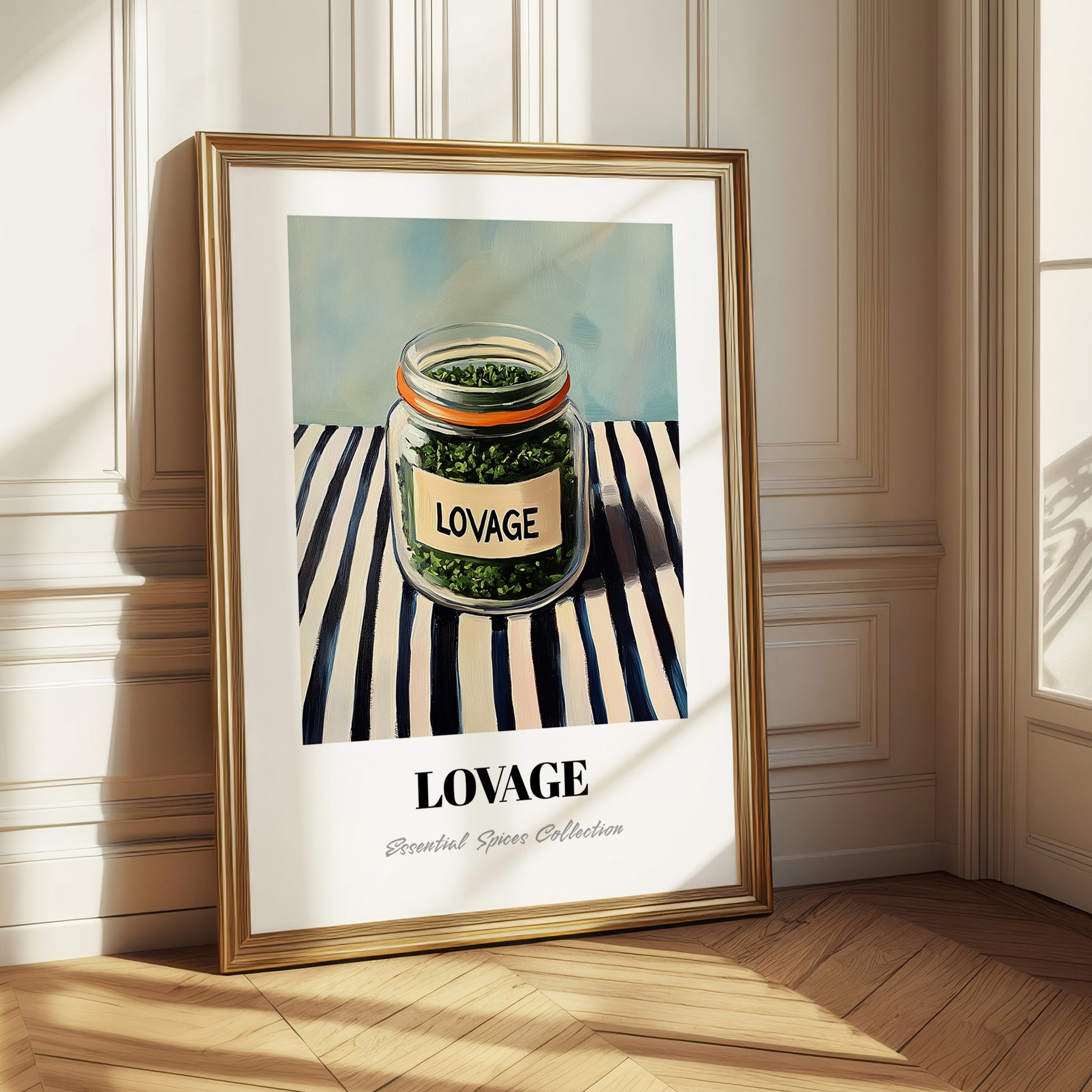 Lovage – on Striped Tablecloth, Spices Painting