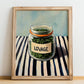 Lovage – on Striped Tablecloth, Spices Painting, no-text version framed in wood