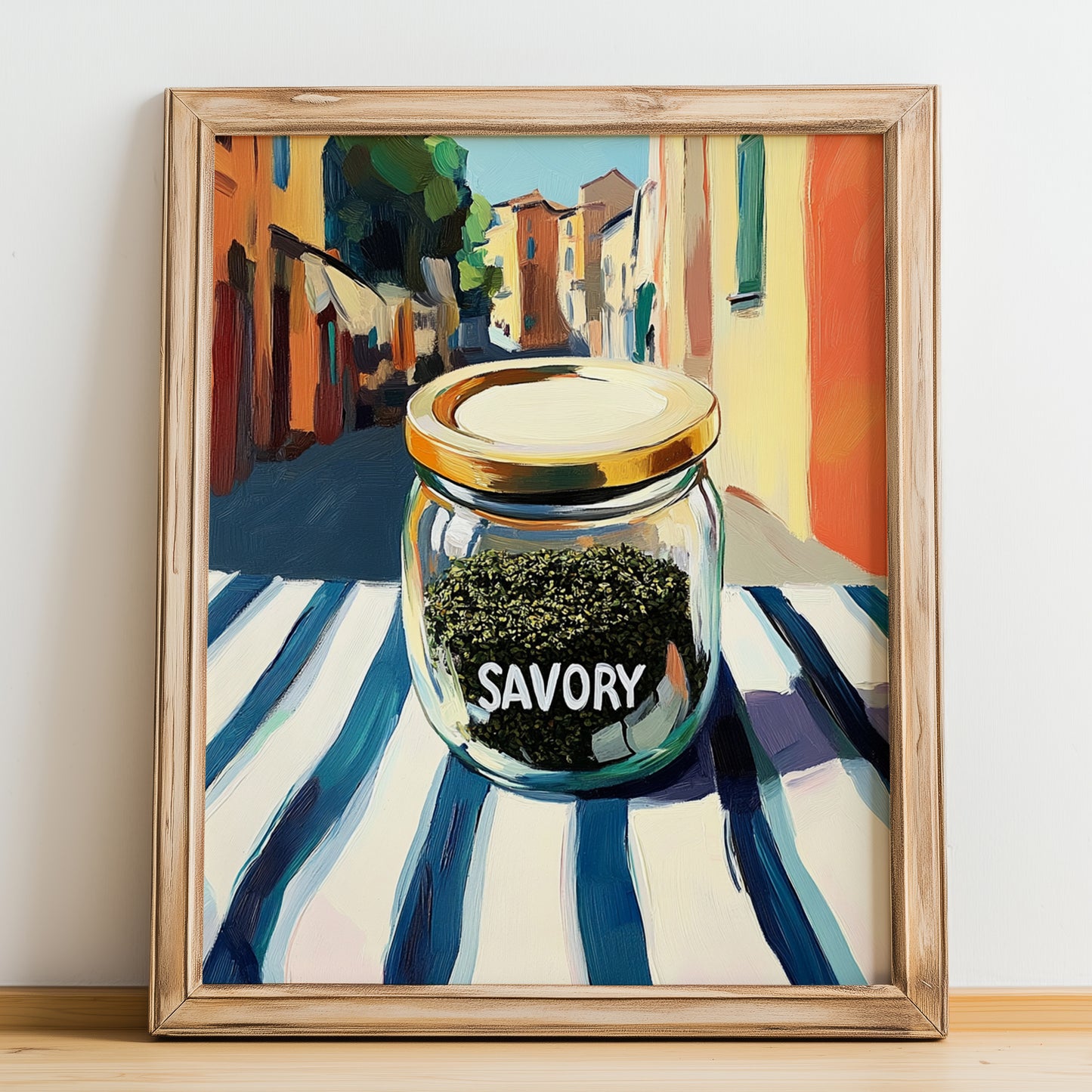 Savory – Italian Café on the Corner, Spices Wall Decor, no-text version framed in wood