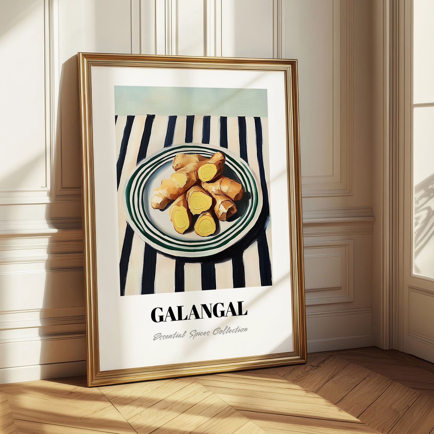 Galangal – on Striped Tablecloth, Spices Still Life