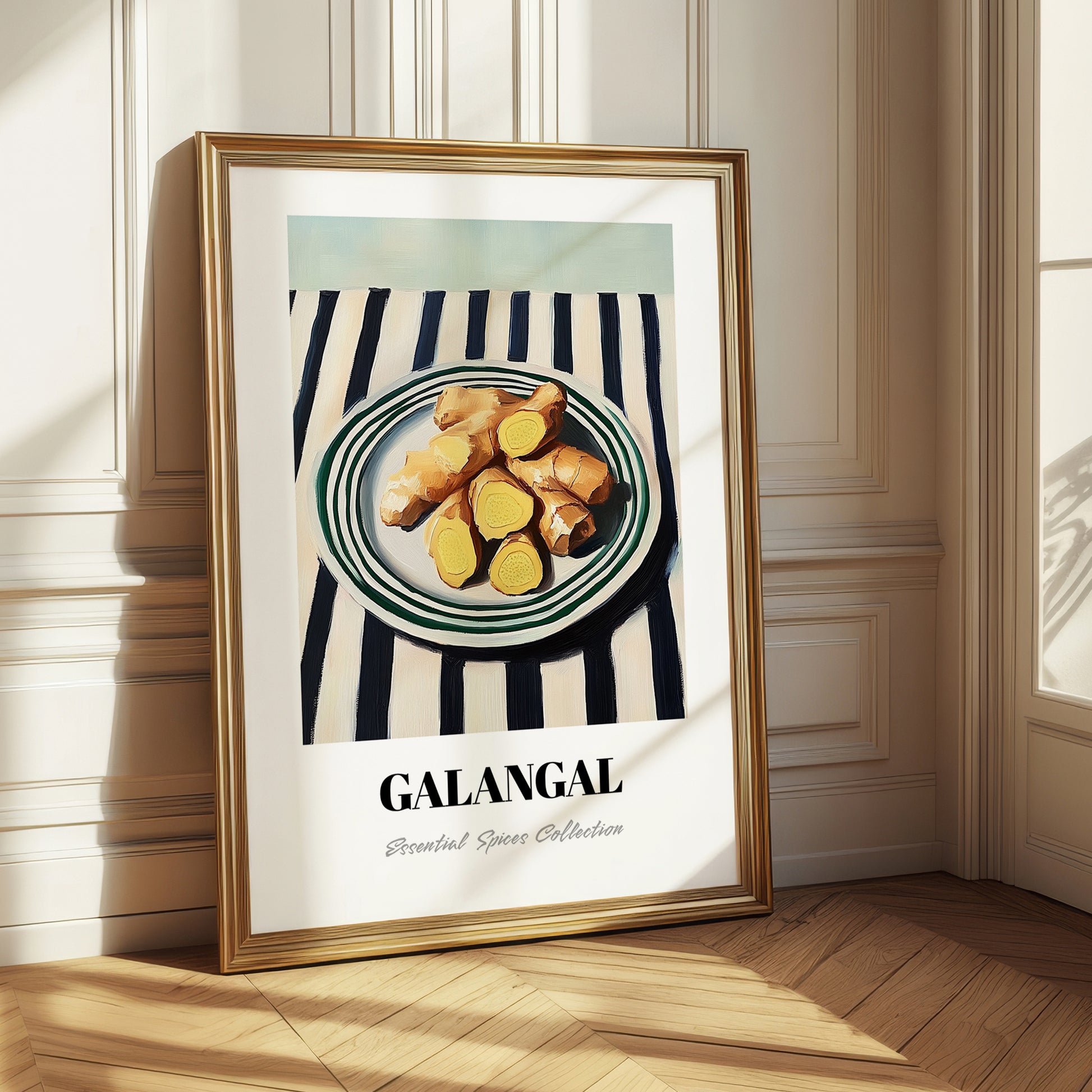 Galangal – on Striped Tablecloth, Spices Still Life
